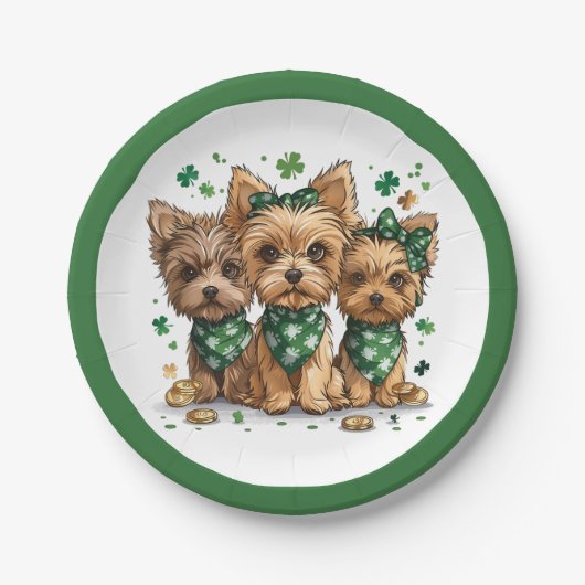 St. Patrick's Day Yorkshire Terrier Dogs Pappteller (Vorderseite)