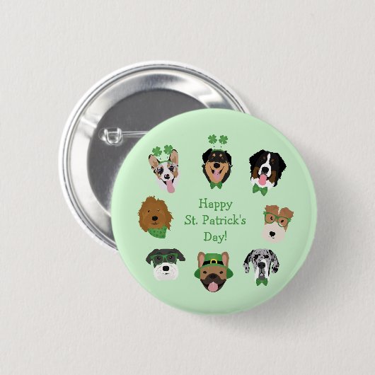 St Patricks Dog Face Pattern Button (Vorne & Hinten)