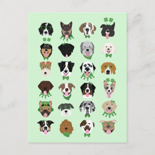St Patricks Dog Face Pattern Postkarte