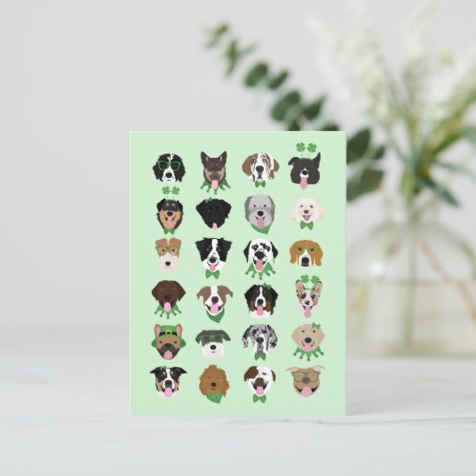 St Patricks Dog Face Pattern Postkarte (Stehend Vorderseite)