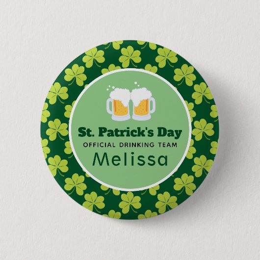 St. Patrick's Drinking Team Clover Pattern Button (Vorderseite)