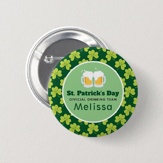 St. Patrick's Drinking Team Clover Pattern Button (Vorne & Hinten)