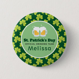 St. Patrick's Drinking Team Clover Pattern Button