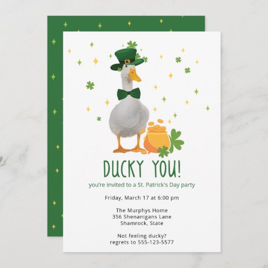 St. Patrick's Ducky You Party Invitation Einladung (Vorne/Hinten)