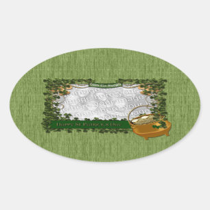 St Patricks - FOTO hinzufügen - Kleeblatt-Rahmen Ovaler Aufkleber