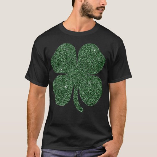 St Patricks Glitzer Effect Clover T-Shirt (Vorderseite)