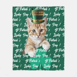 St. Patricks Glückstag Süße Katze Koboldhut, Fleecedecke