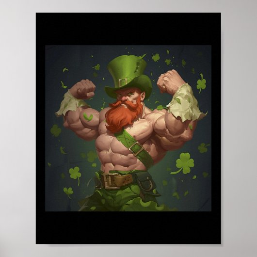 St Patricks Gnom Bodybuilder Pose Muskel Leprechau Poster (Vorne)