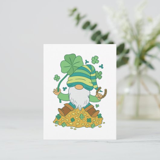 St. Patrick's Gnome Postkarte (Stehend Vorderseite)
