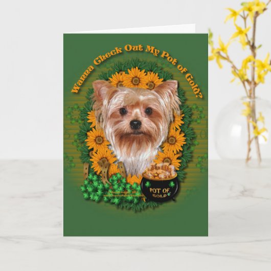 St. Patricks - Goldschatz - Yorkshire Terrier Karte (Gelbe Blume)