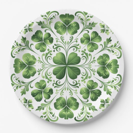 St. Patrick's Green Celtic Clover Illustration Pappteller (Vorderseite)