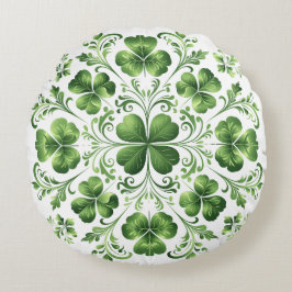 St. Patrick's Green Celtic Clover Illustration Rundes Kissen