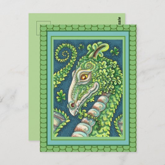 ST. PATRICK'S GREEN KLEEBLATT DRAGON, IRISH FANTAS POSTKARTE (Vorne/Hinten)