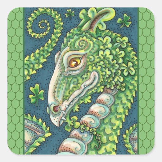 ST. PATRICK'S GREEN KLEEBLATT DRAGON, IRISH FANTAS QUADRATISCHER AUFKLEBER (Vorderseite)