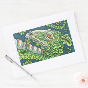ST. PATRICK'S GRÜNER KLEEBLATT-DRACHE, IRISCHE FAN RECHTECKIGER AUFKLEBER