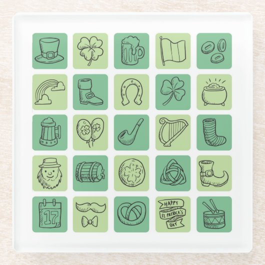 St. Patrick's Hand Drawn Icons ID635 Glasuntersetzer (Vorderseite)