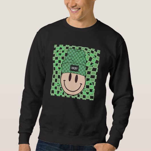 St Patricks Happy Face Hat Lucky Vibes Retro Irish Sweatshirt (Vorderseite)