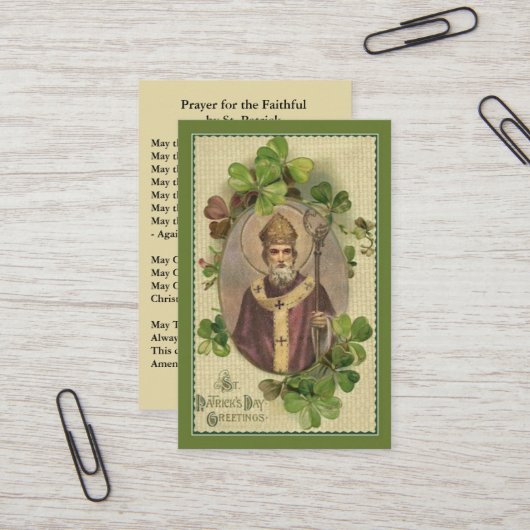 St. Patrick's Holy Card Kleeblatts Bischof Visitenkarte (Vorderseite/Rückseite Beispiel)