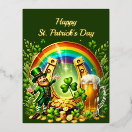 St Patricks Horseshoe Leprechaun Beer Illustration Folien Feiertagspostkarte