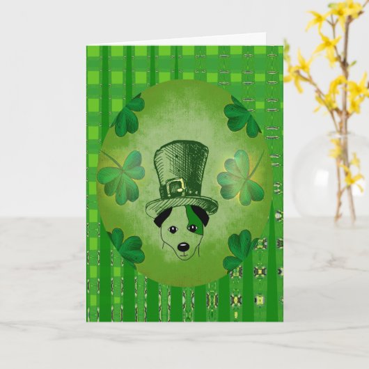 St. Patrick's Hund mit Kleeblättern Zeichnend Kart Karte (Gelbe Blume)