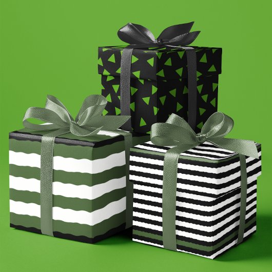 St. Patricks in grün und schwarz Set von 3 Geschenkpapier Set