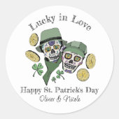St. Patricks Individuelle Name Green Skull Lucky i Runder Aufkleber (Vorderseite)