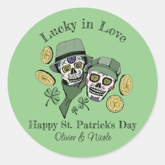 St. Patricks Individuelle Name Green Skull Lucky i Runder Aufkleber (Vorderseite)
