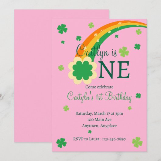 St. Patrick's Irish First 1st Birthday Einladung (Vorne/Hinten)