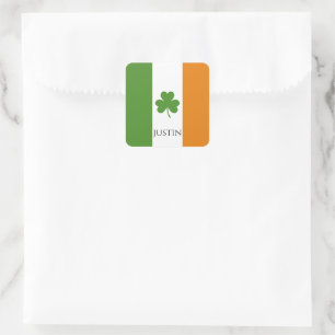St Patrick's Irish Flag w Kleeblatt   Personalisie Quadratischer Aufkleber