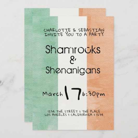 St Patricks Irish Kleeblatts Shenanigans Watercolo Einladung (Vorne/Hinten)