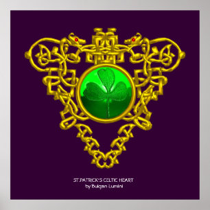 ST. PATRICK'S KELTISCHES HERZ, KLEEBLATT, lila Poster