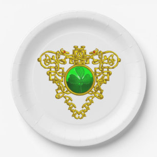 ST. PATRICK'S KELTISCHES HERZ, KLEEBLATT, weiß Pappteller