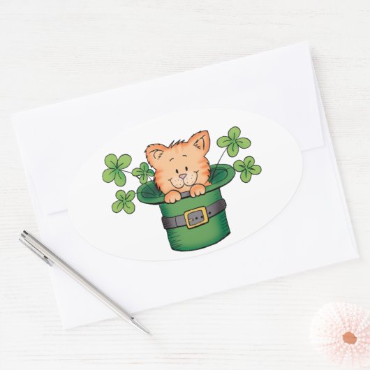 St. Patricks Kitty Ovaler Aufkleber (Umschlag)