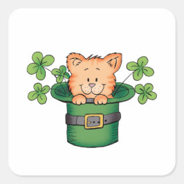 St. Patricks Kitty Quadratischer Aufkleber
