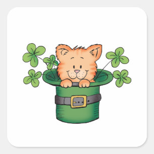 St. Patricks Kitty Quadratischer Aufkleber
