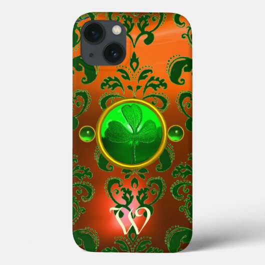 ST PATRICK'S KLEEBLATT ORANGE GREEN DAMASK MONOGRA Case-Mate iPhone HÜLLE (Rückseite)