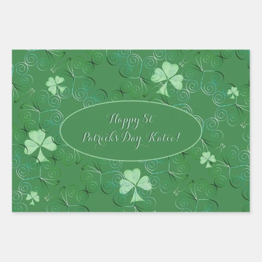 St. Patrick's Kleeblatts Blassgrün Geschenkpapier Set (Vorderseite 2)