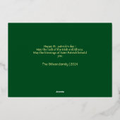 St Patricks Kleeblatts Foto Folien Feiertagskarte (Rückseite)