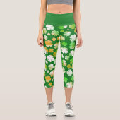 St Patrick's Kleeblatts Muster Grün Weiße Orange Capri Leggings (Vorderseite)