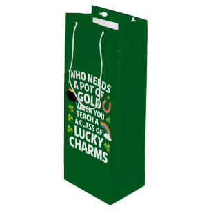 St Patricks Lehrer Glücksbringer Klee Irisch Geschenktüte Für Weinflaschen
