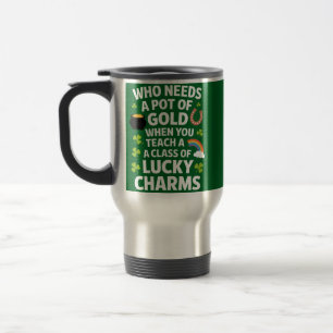 St Patricks Lehrer Glücksbringer Klee Irisch Reisebecher