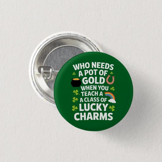 St Patricks Lehrer Lucky Charm Clover Irisch  Button (Vorne & Hinten)
