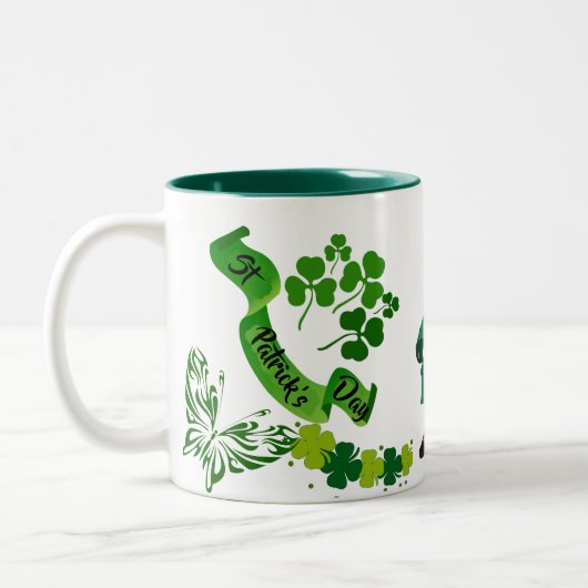 St Patricks Leprechaun Butterfly Lucky Kleeblatts Zweifarbige Tasse (Links)