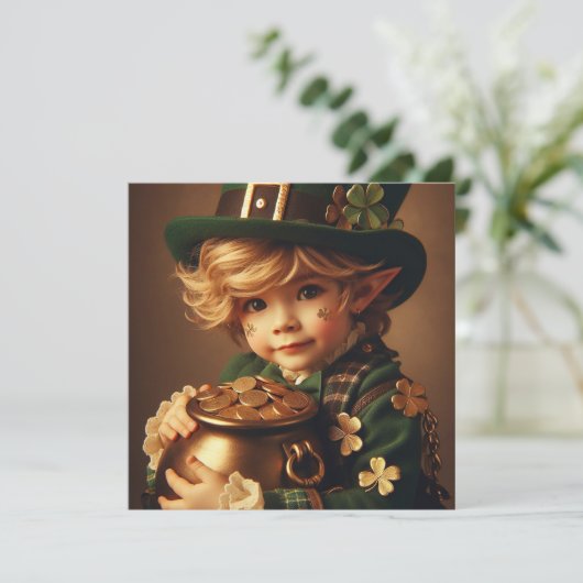 St. Patrick's Leprechaun Child Pot of Gold Square Einladung (Stehend Vorderseite)