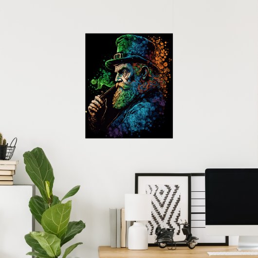 St Patrick's Leprechaun Smoking Pipe Ai Art Poster (Heimbüro)