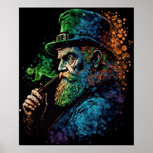 St Patrick's Leprechaun Smoking Pipe Ai Art Poster (Vorne)