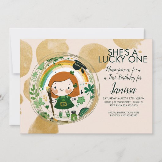 St. Patricks Lucky Birthday Girl Kleeblatt Artist Einladung (Vorderseite)