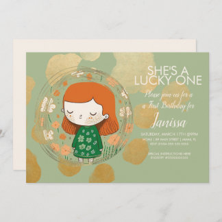 St. Patricks Lucky Birthday Girl Kleeblatt Kleinki Einladung