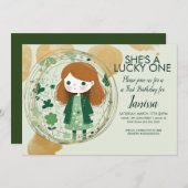 St. Patricks Lucky Birthday Girl Kleeblatt Party Einladung (Vorne/Hinten)
