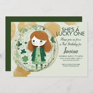 St. Patricks Lucky Birthday Girl Kleeblatt Party Einladung